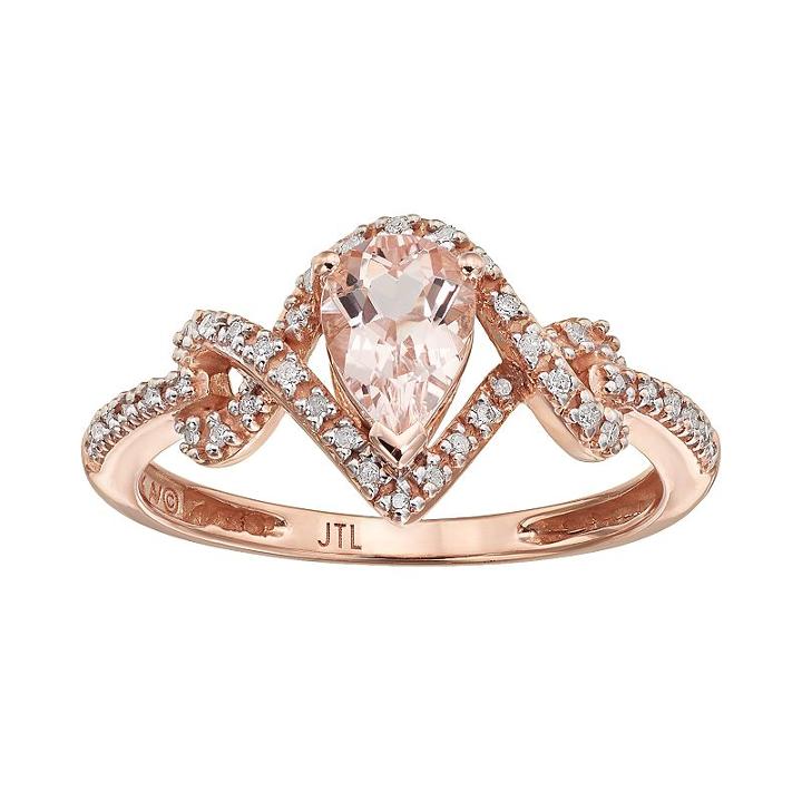 Morganite & 1/8 Carat T.w. Diamond 10k Rose Gold Teardrop Ring, Women's, Size: 7, Pink