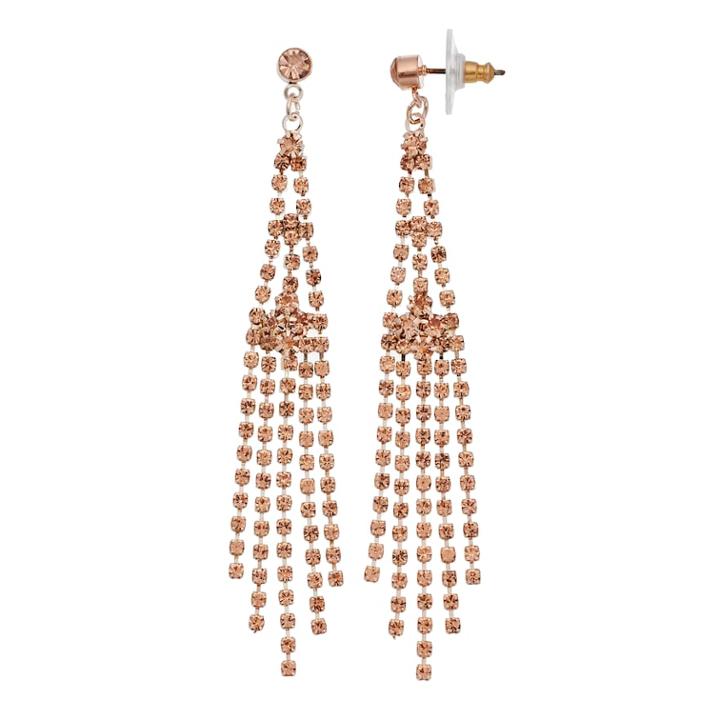 Rose Gold Fringe Nickel-free Drop Post Earrings, Women's, Pink