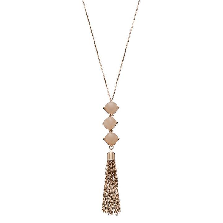 Mudd&reg; Peach Cabochon Tassel Y Necklace, Women's, Med Orange