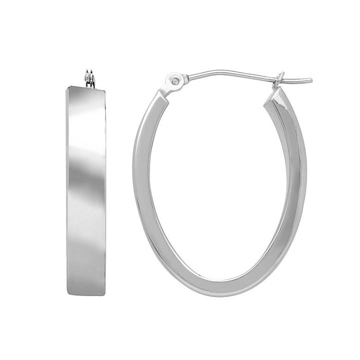 Everlasting Gold 14k Gold Oval Hoop Earrings, Women's, Silver