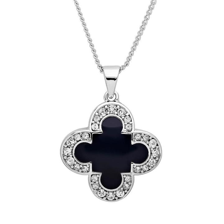 Marie Claire Jewelry Crystal Silver Tone Clover Pendant Necklace, Women's, Size: 17, Navy