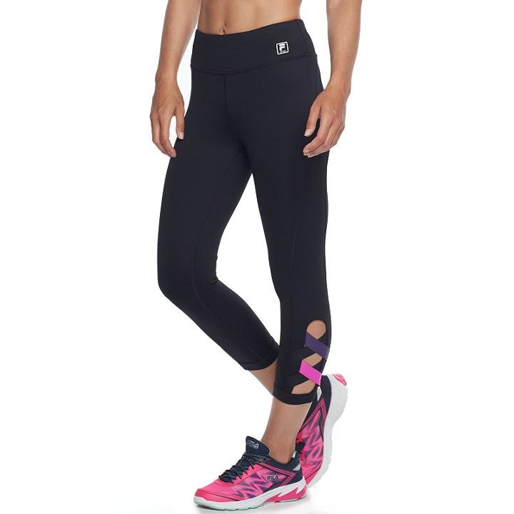 Women's Fila Sport&reg; Strappy Hem Capri Leggings, Size: Xl, Black