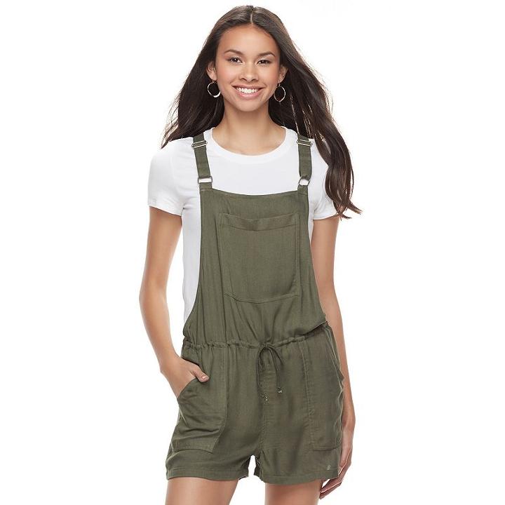 Juniors' So&reg; Pocket Front Romper, Teens, Size: Medium, Dark Green
