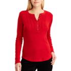 Women's Chaps Ruffle-trim Henley, Size: Small, Red