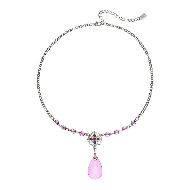 1928 Bead Flower And Teardrop Y Necklace, Women's, Size: 16, Purple