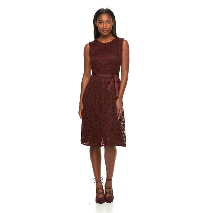 Women's Sharagano Lace Sheath Dress, Size: 10, Dark Red