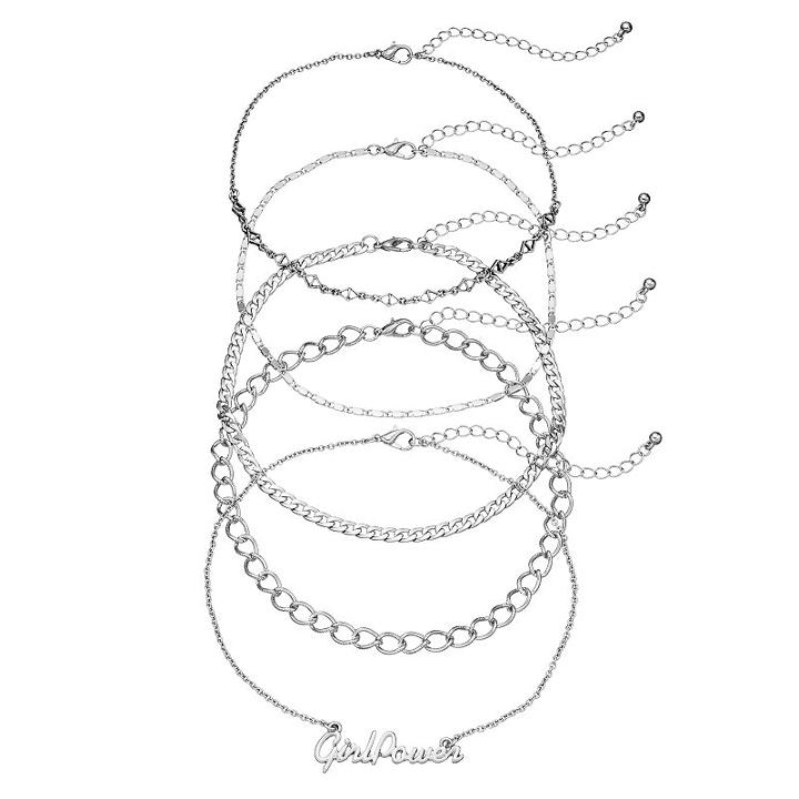 Mudd&reg; Girl Power & Chain Choker Necklace Set, Silver