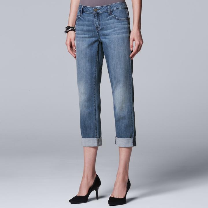 Women's Simply Vera Vera Wang Roll Cuff Capri, Size: 4, Turquoise/blue (turq/aqua)