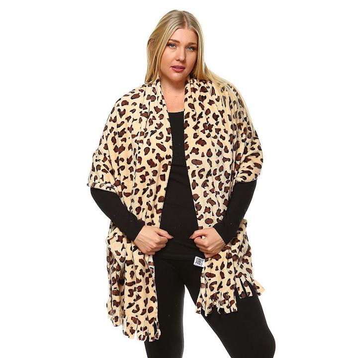 Plus Size White Mark Fringe Shawl, Women's, Ovrfl Oth