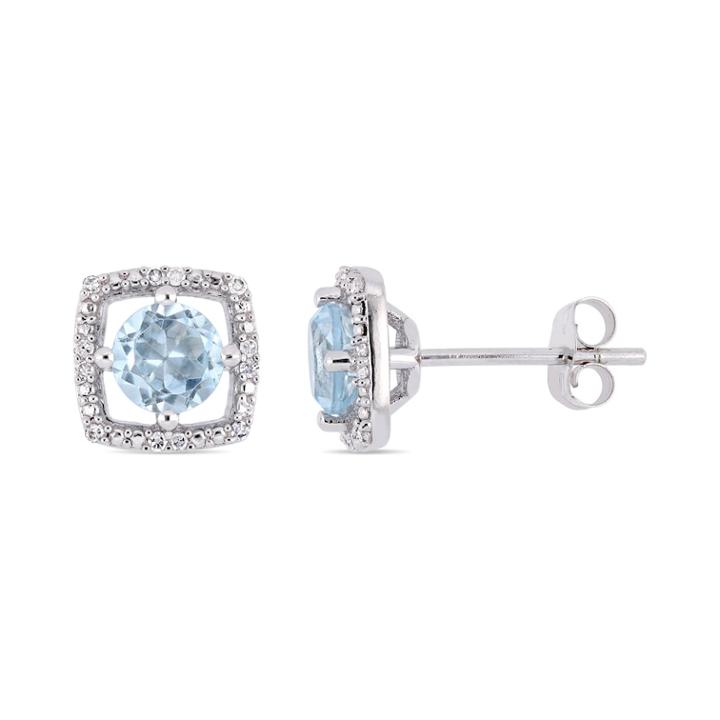 10k White Gold Sky Blue Topaz & Diamond Accent Frame Earrings, Women's