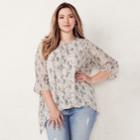 Plus Size Lc Lauren Conrad Pintuck Shark-bite Top, Women's, Size: 0x, White