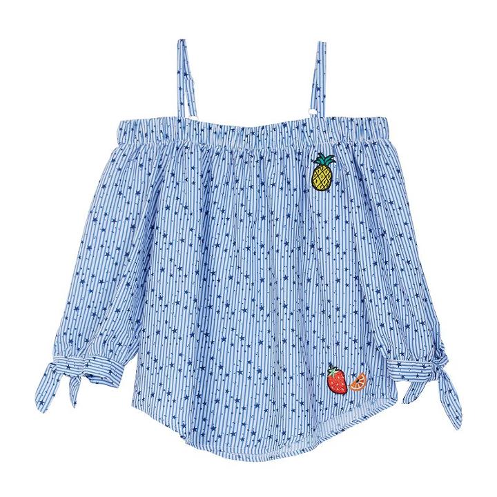 Girls 7-16 Iz Amy Byer Mini Star Print Woven Off Shoulder Top, Size: Medium, Blue (navy)