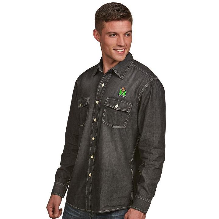 Men's Antigua Marshall Thundering Herd Chambray Shirt, Size: Medium, Black