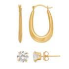 Everlasting Gold 14k Gold Cubic Zirconia Stud & U Hoop Earring Set, Women's, White