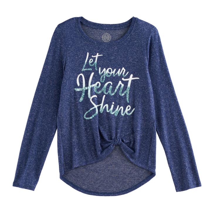 Girls 7-16 So&reg; Cozy Side Knot Tee, Size: 14, Blue