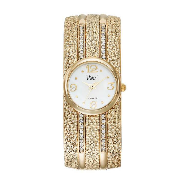 Vivani Women's Crystal Dimpled Bangle Watch, Size: Small, Gold