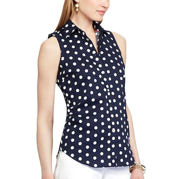 Petite Chaps Dot Sleeveless No-iron Shirt, Women's, Size: Xl Petite, Blue (navy)