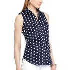 Petite Chaps Dot Sleeveless No-iron Shirt, Women's, Size: Xl Petite, Blue (navy)