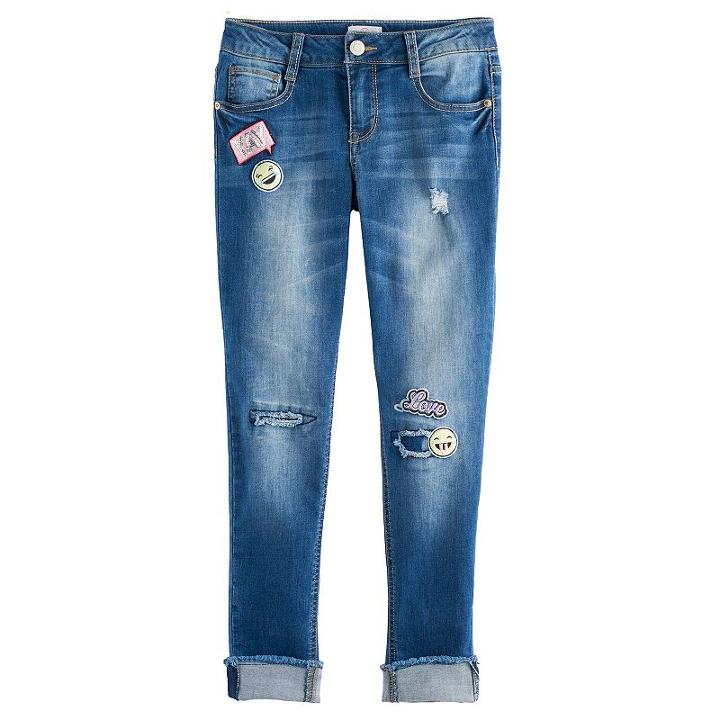 Girls 7-16 & Plus Size So&reg; Patch Applique Girlfriend Jeans, Size: 16 1/2, Med Blue