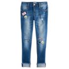 Girls 7-16 & Plus Size So&reg; Patch Applique Girlfriend Jeans, Size: 16 1/2, Med Blue
