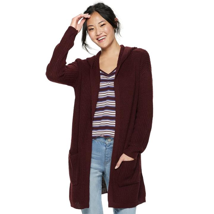 Juniors' Almost Famous Lace-up Back Hooded Cardigan, Teens, Size: Xl, White