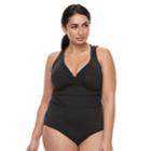 Plus Size Apt. 9&reg; Tummy Slimmer Strappy-back One-piece Swimsuit, Women's, Size: 2xl, Black