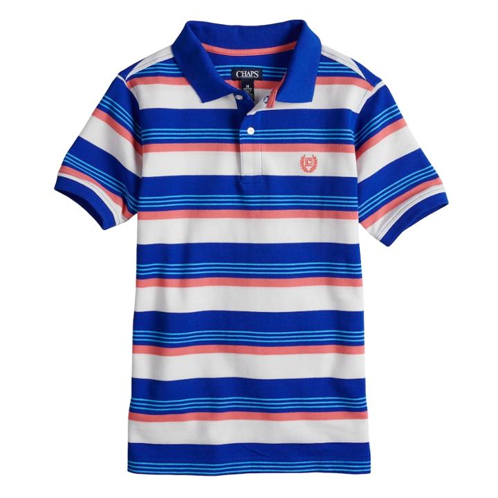 Boys 4-20 Chaps Alex Striped Polo, Size: 10-12, Med Blue