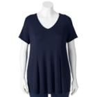 Juniors' Plus Size About A Girl Solid Pleated Tee, Size: 2xl, Blue (navy)