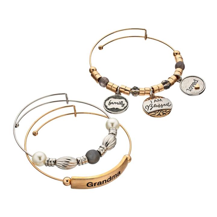 Grandma Beaded Bangle Bracelet Set, Women's, Grey