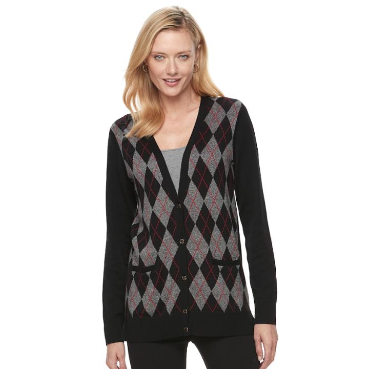 Women's Croft & Barrow&reg; V-neck Button-down Cardigan, Size: Xs, Grey (charcoal)