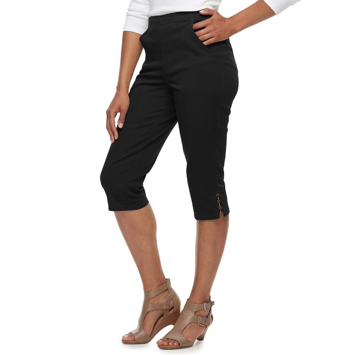 Women's Croft & Barrow&reg; Rivet-hem Pull On Capris, Size: Xl, Black