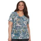 Plus Size Napa Valley Paisley V-neck Tee, Women's, Size: 2xl, Green