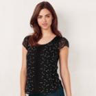 Women's Lc Lauren Conrad Love, Lauren Textured Dot Top, Size: Medium, Black