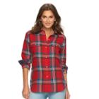 Women's Chaps Plaid Twill Button-down Shirt, Size: Large, Red