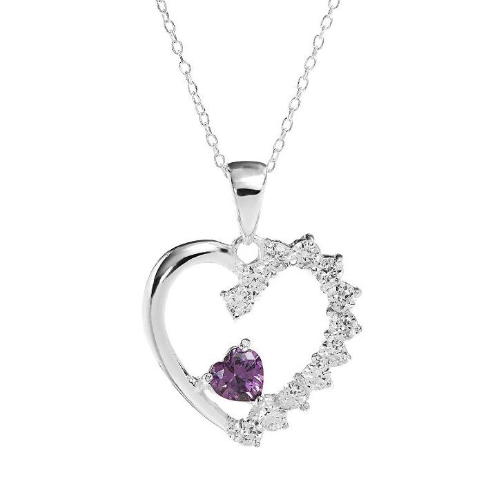 Sterling Silver Cubic Zirconia Heart Pendant, Women's, Purple