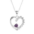 Sterling Silver Cubic Zirconia Heart Pendant, Women's, Purple