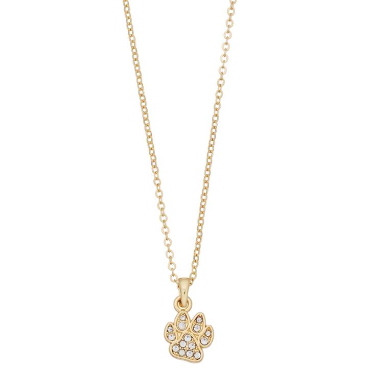 Pet Friends Simulated Crystal Paw Pendant Necklace, Women's, Gold