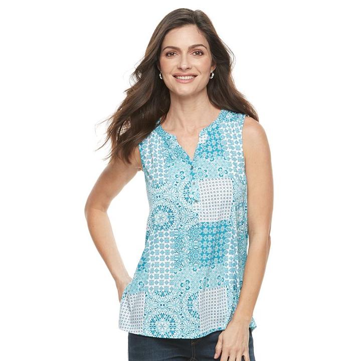Women's Croft & Barrow&reg; Peasant Henley Tank, Size: Xs, Turquoise/blue (turq/aqua)