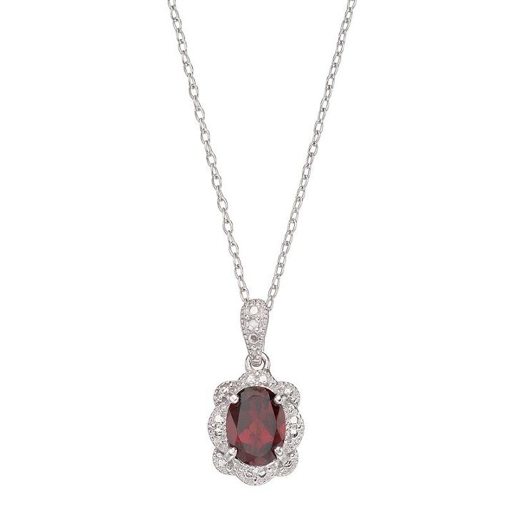 Radiant Gem Sterling Silver Garnet Halo Pendant Necklace, Women's, Size: 18, Red