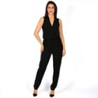 Harve Benard, Women's Solid Surplice Jumpsuit, Size: Xl, Black
