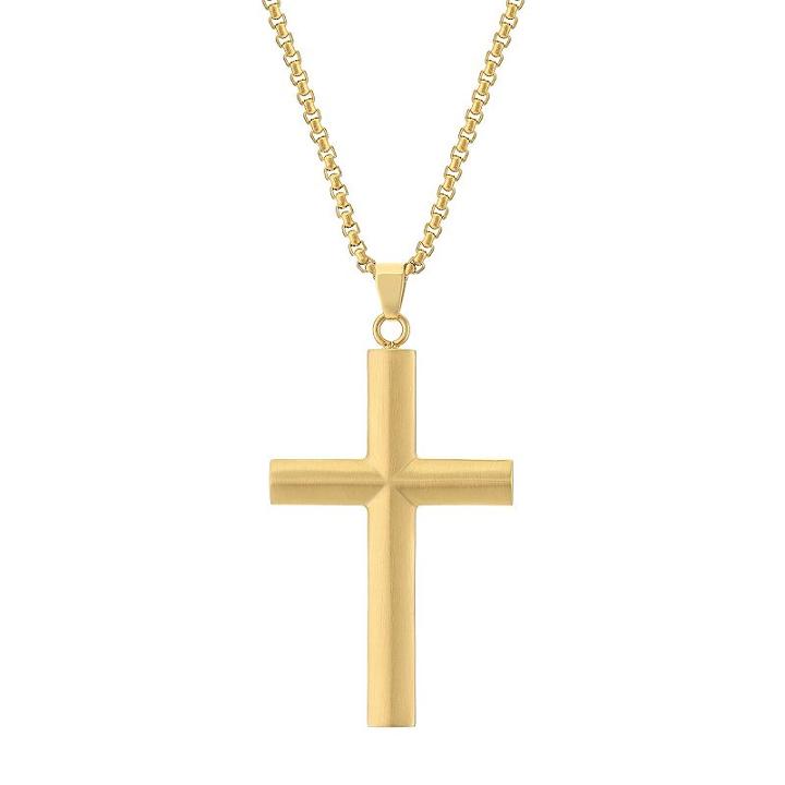 Lynx Men's Stainless Steel Cross Pendant Necklace, Size: 24, Yellow