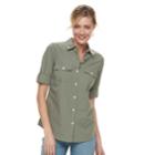 Women's Croft & Barrow&reg; Roll-tab Woven Shirt, Size: Large, Med Green
