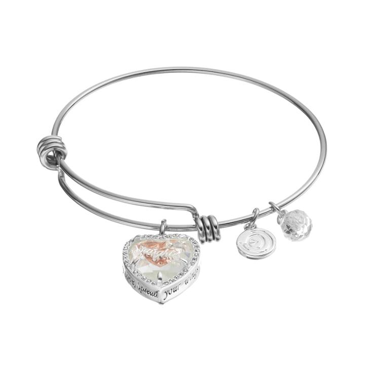 Love This Life Daughter Crystal Shaker Charm Bangle Bracelet, Women's, Silver