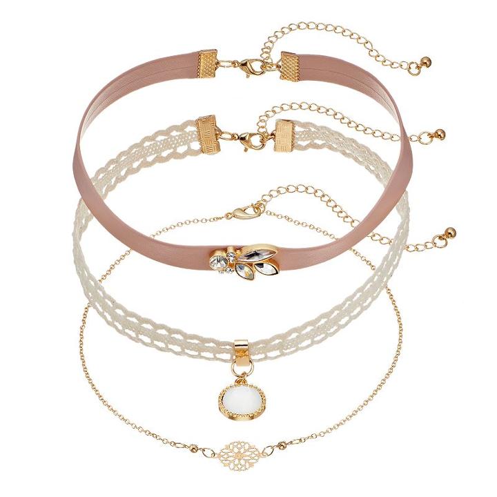 Mudd&reg; Lace, Pink Faux Leather & Openwork Medallion Choker Necklace Set, Women's, Multicolor