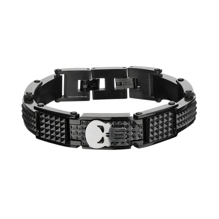 The Punisher Black Ion-plated Stainless Steel Spike Bracelet - Men, Size: 8