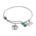 Love This Life Silver-plated And Stainless Steel Simulated Turquoise Bead And Tree Charm Bangle Bracelet, Women's, Blue