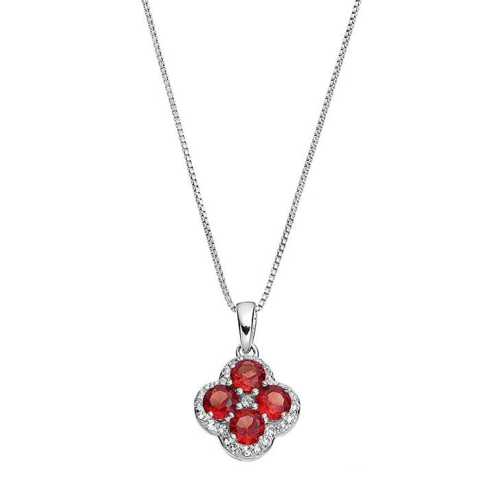Sterling Silver Garnet & White Topaz Flower Pendant Necklace, Women's, Size: 18, Red
