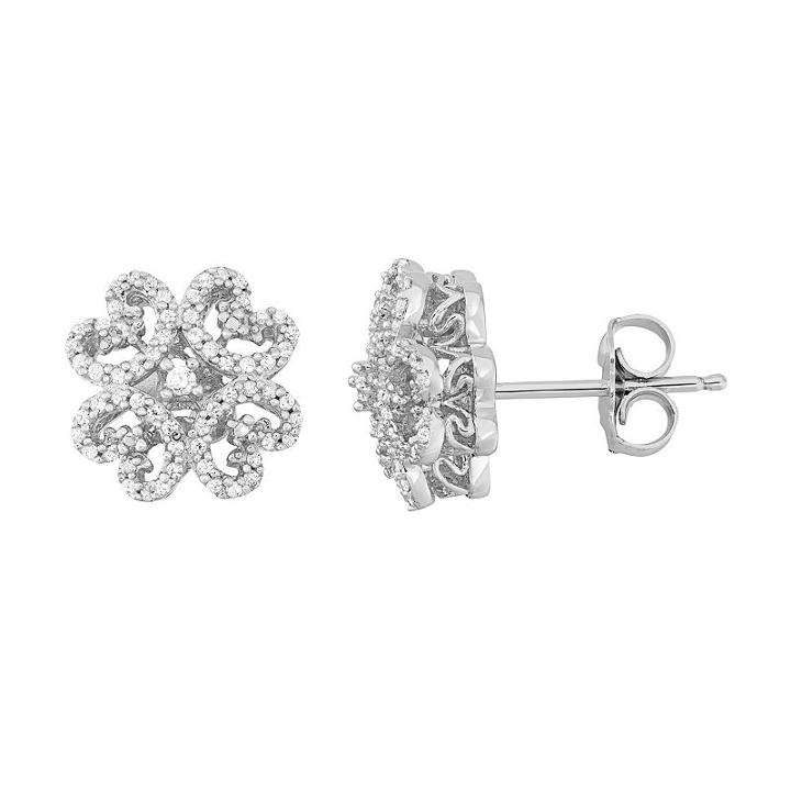 Simply Vera Vera Wang 1/4 Carat T.w. Diamond Sterling Silver Flower Stud Earrings, Women's, White
