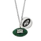 New York Jets Crystal Sterling Silver Team Logo & Football Charm Necklace, Women's, Size: 18, Multicolor