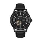 Bulova Men's Leather Automatic Watch - 98a139, Black